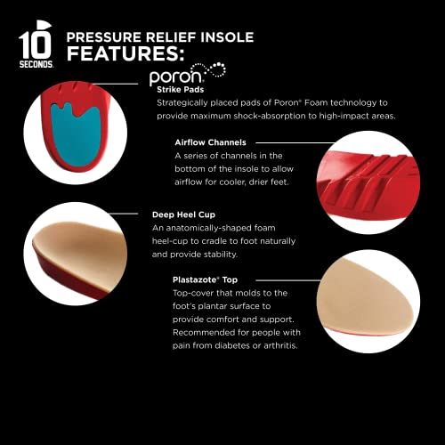 10 Seconds 3020 Pressure Relief (Neutral) Insoles, M 12/12.5, 1 Pair