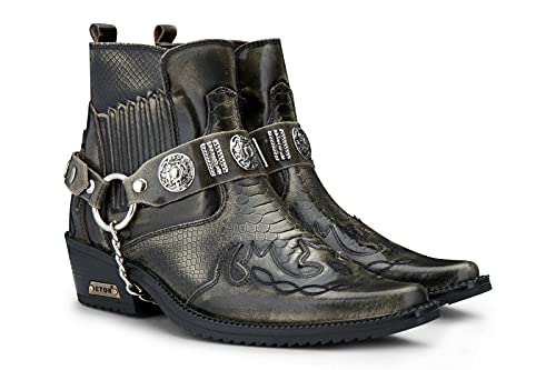 Olive Leather Cuban Cowboy Boots for Men