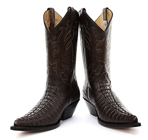 Brown Croc Leather Cowboy Boots for Men