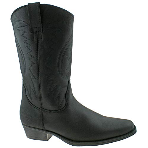 Wrangler Black Leather Mens Cowboy Boots UK 8