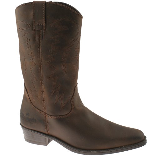 Wrangler TEXAS HI Leather Cowboy Boots Dark Brown