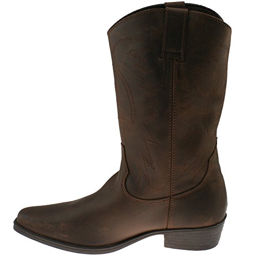 Wrangler TEXAS HI Leather Cowboy Boots Dark Brown
