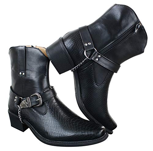 White & Black Snake Cowboy Ankle Boots