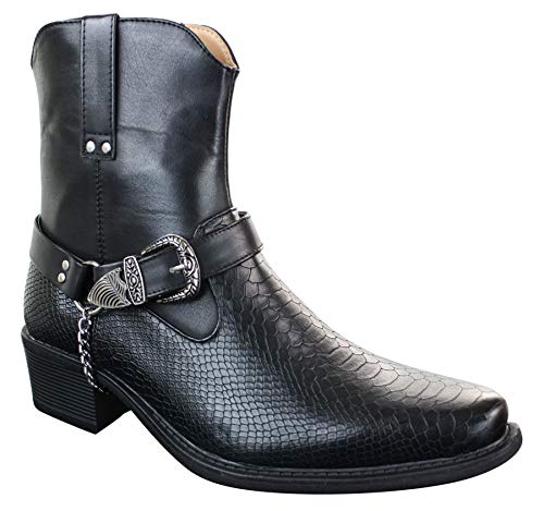 White & Black Snake Cowboy Ankle Boots
