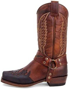 Distressed Embroidered Cowboy Work Boots for Men