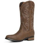 Men's Embroidered Round Toe Cowboy Boots - A-Brown