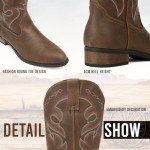 Men's Embroidered Round Toe Cowboy Boots - A-Brown