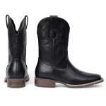 Men's Dark Black Square Toe Cowboy Boots