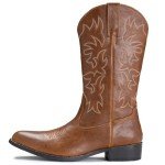 Brown Embroidered Snip Toe Cowboy Boots for Men