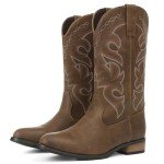 Men's Embroidered Round Toe Cowboy Boots - A-Brown