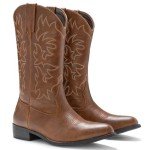 Men's Brown Embroidered Snip Toe Cowboy Boots
