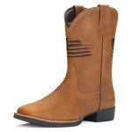 Men's Brown Flag Embroidered Cowboy Boots