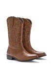 Brown Embroidered Snip Toe Cowboy Boots for Men