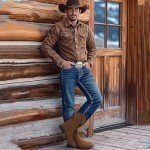 Men's Brown Flag Embroidered Cowboy Boots