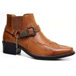 Men's Retro Leather Cowboy Ankle Boots - Black