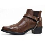 Men's Retro Leather Cowboy Ankle Boots - Black