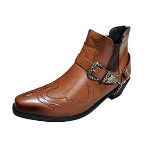 Yellow Pointed Heel Cowboy Boots for Men
