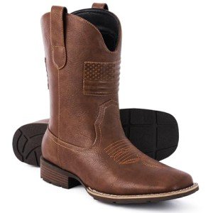 Men's Square Toe Cowboy Boots with Flag Print