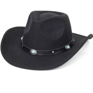 Retro Black Cowboy Hat with Turquoise Bling