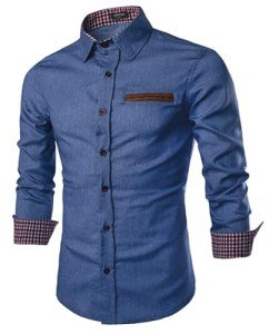 COOFANDY Men's Denim Cowboy Shirt Checked Collar XL