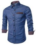 COOFANDY Men's Denim Cowboy Shirt Checked Collar XL