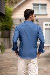 COOFANDY Men's Denim Cowboy Shirt Checked Collar XL