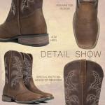 Men's Embroidered Round Toe Cowboy Boots - A-Brown
