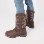 Men's Embroidered Round Toe Cowboy Boots - A-Brown