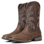Men's Embroidered Round Toe Cowboy Boots - A-Brown