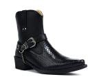 Men's Black Cowboy Boots with Cuban Heel and Buckle