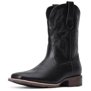 Men's Dark Black Square Toe Cowboy Boots