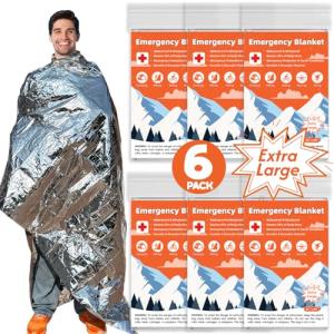6 Pack Emergency Mylar Thermal Survival Blankets