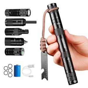 9-in-1 Camping Survival Kit with Flashlight and More