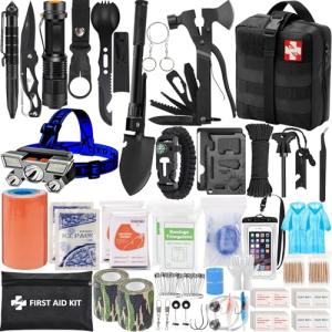 Emergency Survival Kit with Molle Pouch - Black