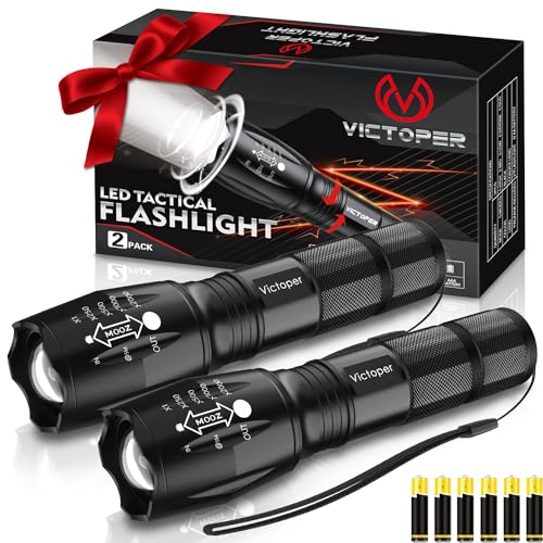 Victoper Tactical Flashlight 2 Pack, Bright 2000 Lumens