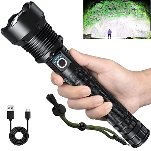 High-Lumen LED Flashlight: Waterproof, Rechargeable for Camping