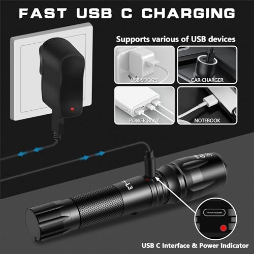 5000 Lumen USB C Rechargeable Flashlight: Bright, Durable