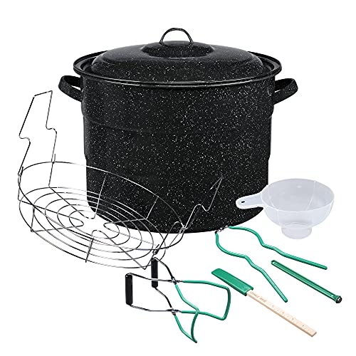 Enamelware Canning Pot Kit: 8-Piece Set & Rack