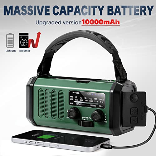 10K mAh Emergency Crank Solar Radio - Camp Green