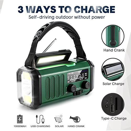10K mAh Emergency Crank Solar Radio - Camp Green