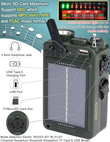 Bluetooth Shortwave Radio with Solar, Hand Crank & NOAA