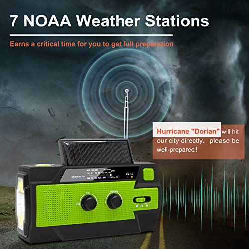 4000mAh Solar Crank Weather Radio: AM/FM/NOAA, Flashlight