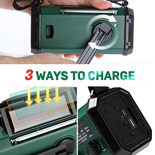 Portable 10000mAh Weather Radio: Crank, Solar, USB Charger