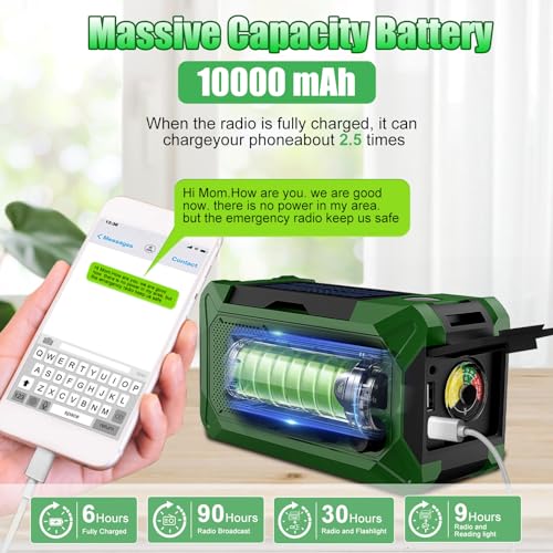 10KmAh Crank Radio: Flashlight, Weather Alert, Phone Charger