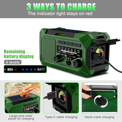 10KmAh Crank Radio: Flashlight, Weather Alert, Phone Charger