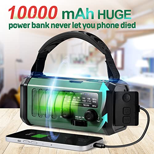 Portable 10000mAh Weather Radio: Crank, Solar, USB Charger