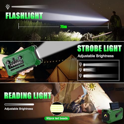 10KmAh Crank Radio: Flashlight, Weather Alert, Phone Charger