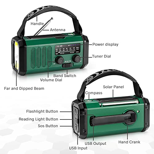 Portable 10000mAh Weather Radio: Crank, Solar, USB Charger