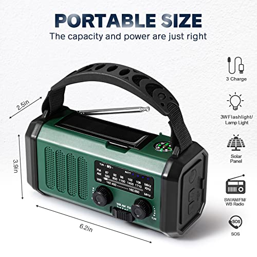 Portable 10000mAh Weather Radio: Crank, Solar, USB Charger