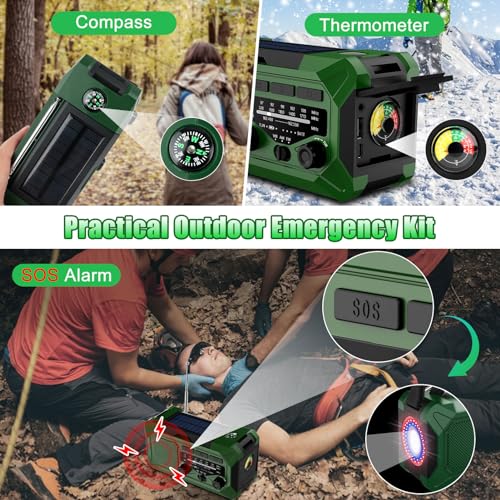 10KmAh Crank Radio: Flashlight, Weather Alert, Phone Charger